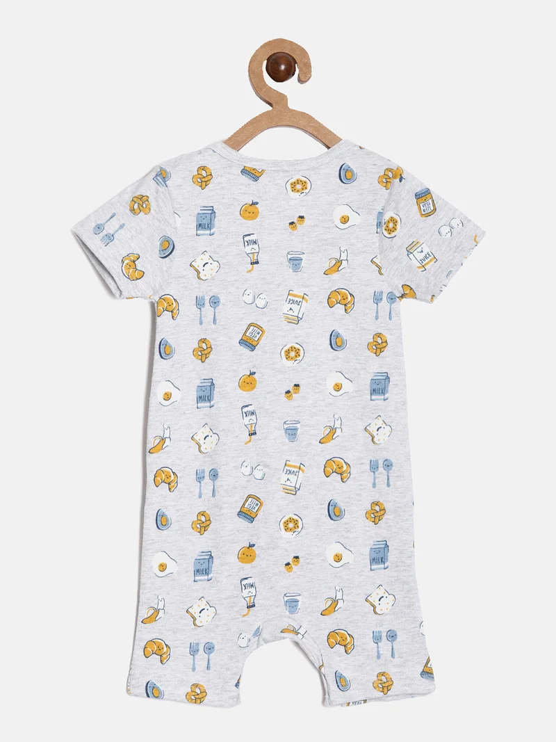 Broon Broon Infant Boys Grey and Mustard Printed Organic Cotton Rompers Pack of 2