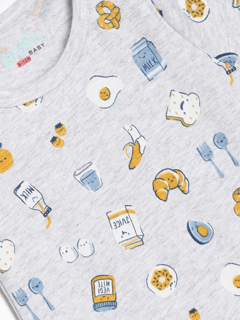 Broon Broon Infant Boys Grey and Mustard Printed Organic Cotton Rompers Pack of 2