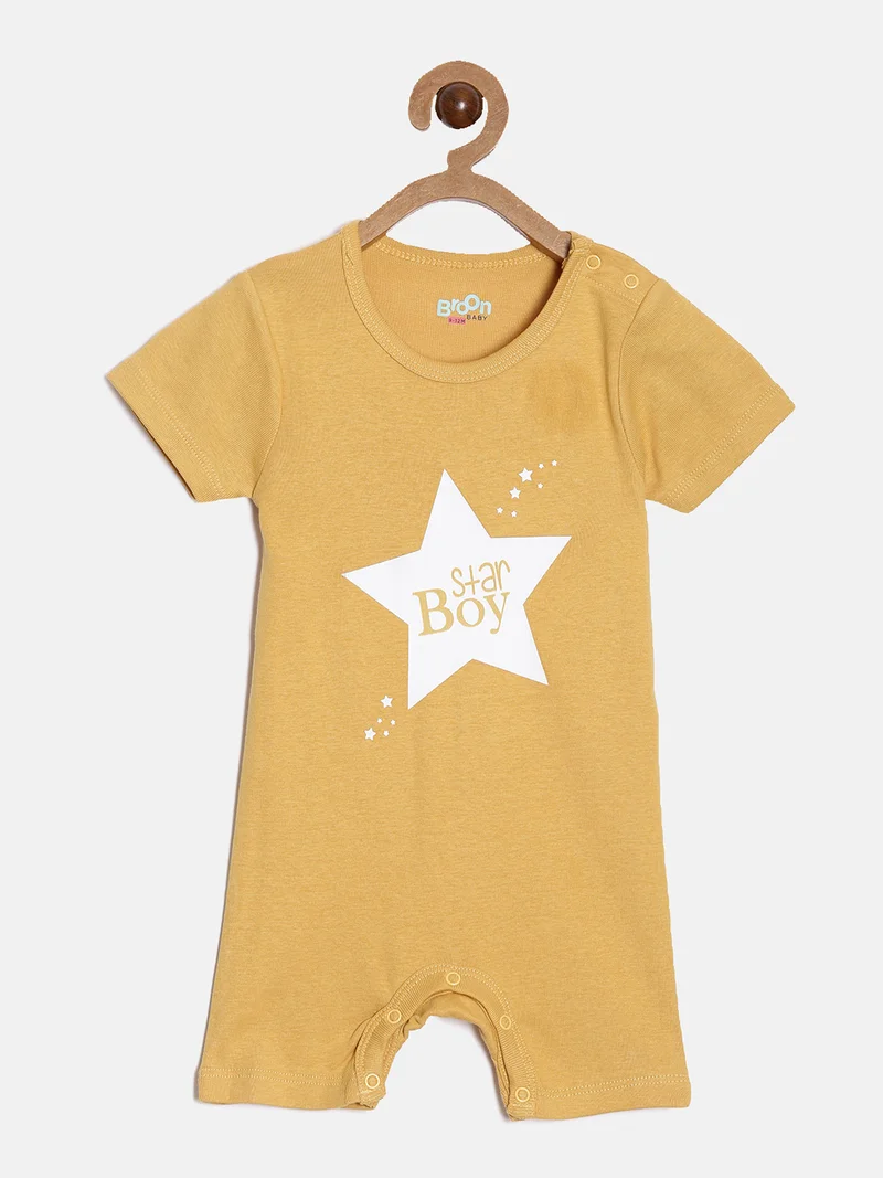 Broon Broon Infant Boys Grey and Mustard Printed Organic Cotton Rompers Pack of 2
