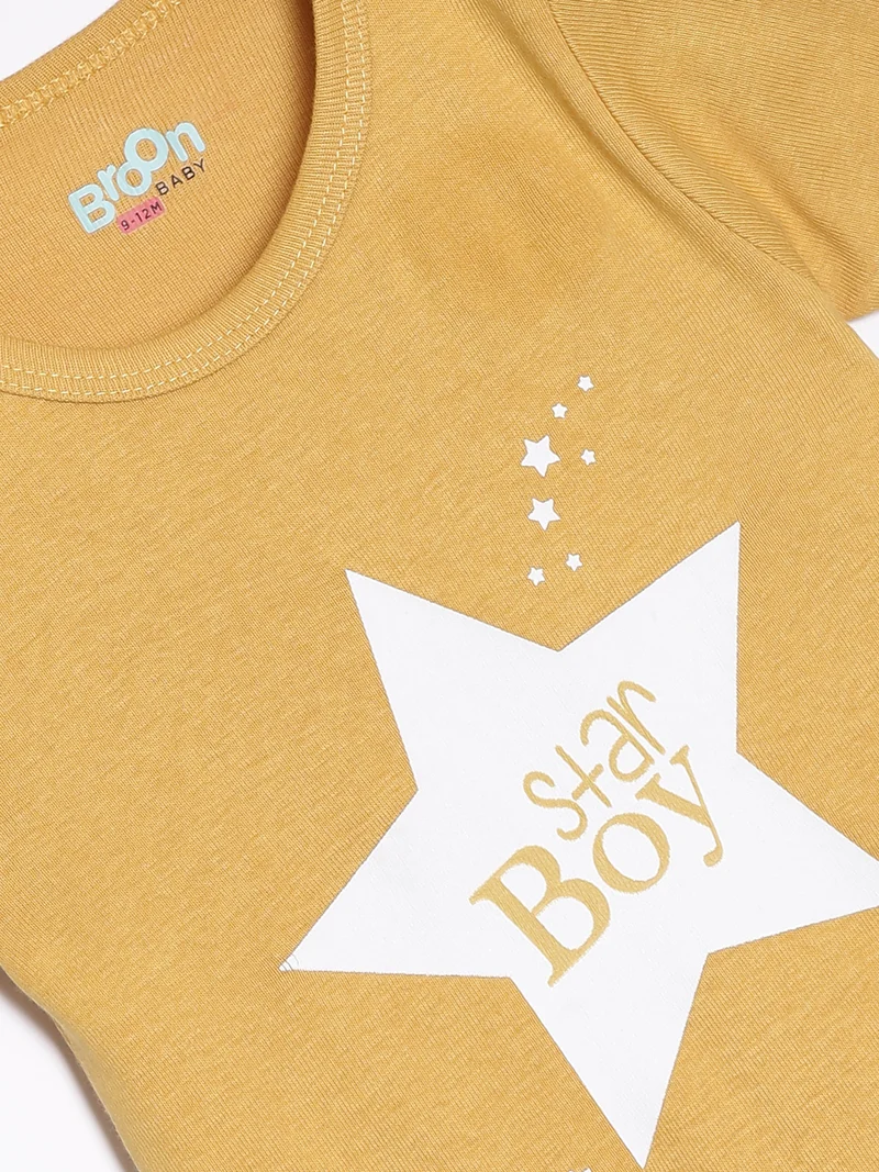 Broon Broon Infant Boys Grey and Mustard Printed Organic Cotton Rompers Pack of 2