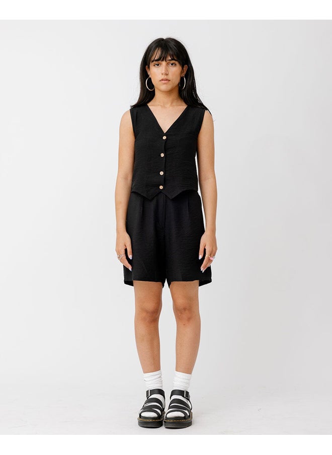 In Your Shoe - Black Linen Shorts - Image 1