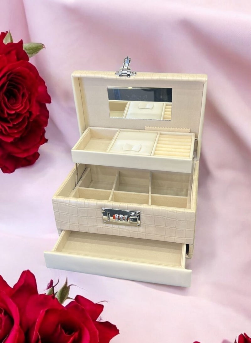Jewelry Boxes for Women With Lock - Large 3 Layer Leather Jewelry Organizer Box - Jewelry Box for Rings, Earrings, Necklaces, Watches and More  - Image 1
