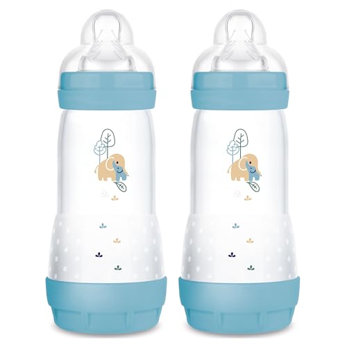MAM 11oz Easy Start Anti-Colic Baby Bottles, Fast Flow, Breastfeeding-Like Silicone Nipple, Reduces Colic, Gas, & Reflux, Easy-to-Clean, BPA-Free, 4 Plus Months - Image 1