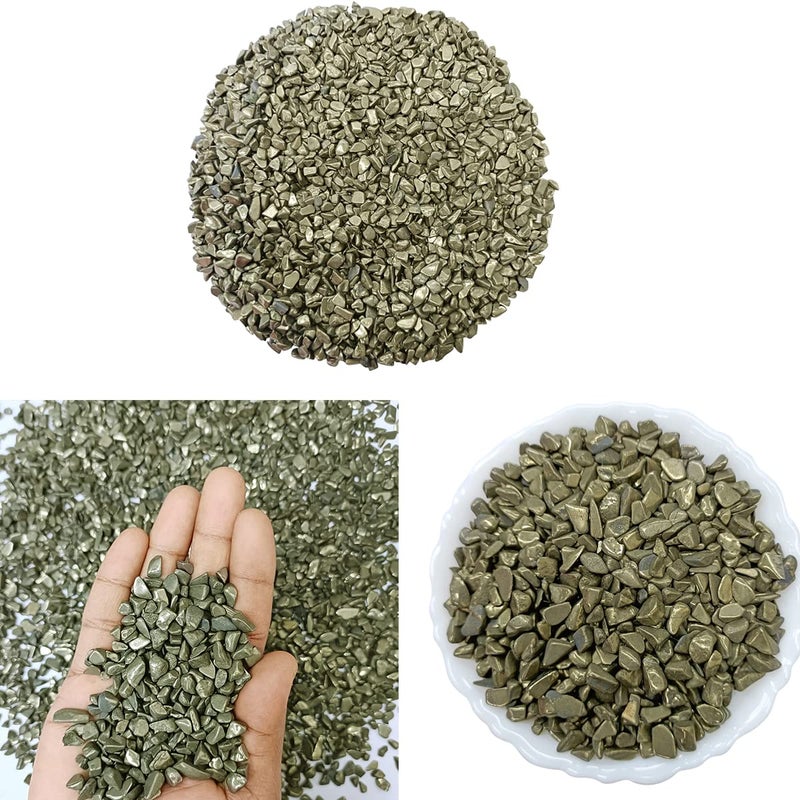 Shubhanjali Shubhanjali Reiki Healing Pyrite Crystal Chips for Vastu 100 Gm Natural Gemstone Chips Stone for Home Decor Items Flower Pot Aquarium Fish Tank Jewellery Making  - Image 1