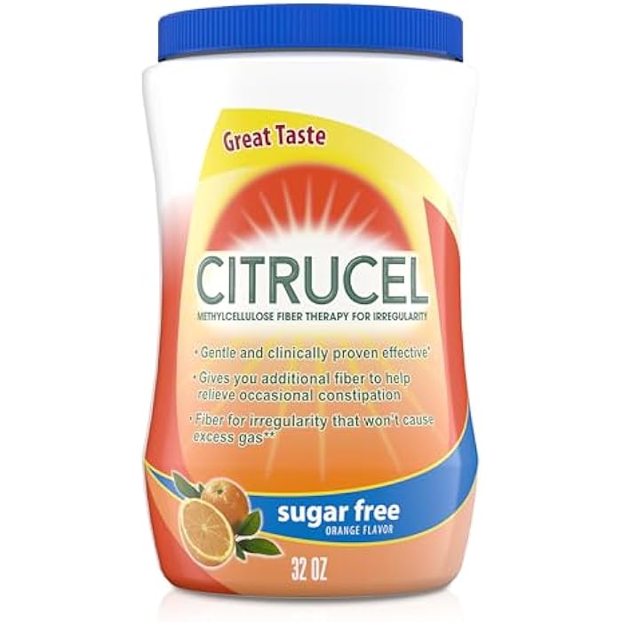 CITRUCEL Sugar Free Fiber Powder for Occasional Constipation Relief, Methylcellulose Fiber Powder, Orange Flavor - 32 Ounces - Image 1