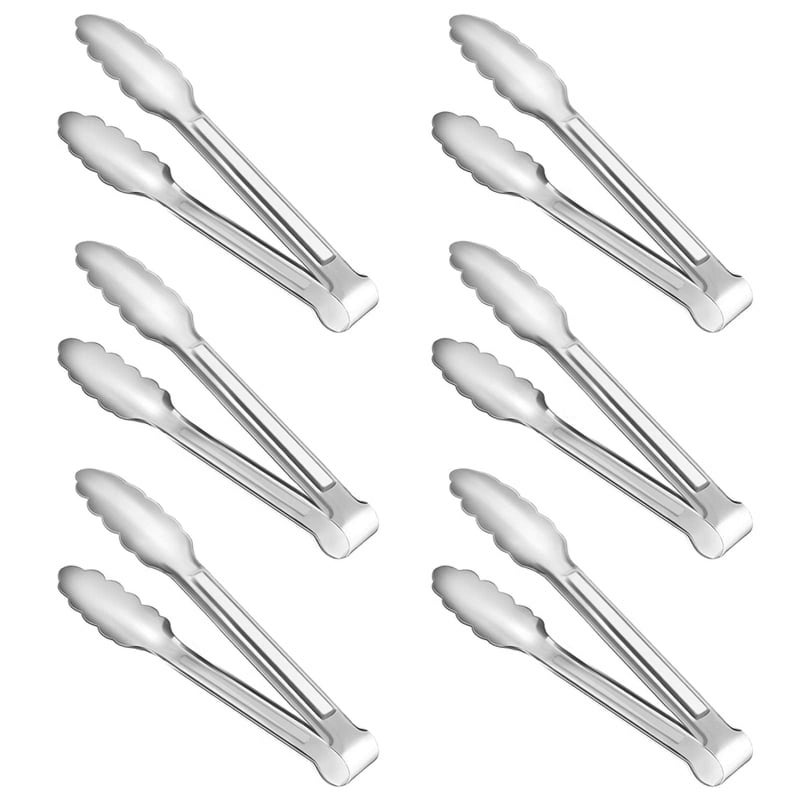 6 Pack Serving Tongs Kitchen Tongs, Buffet 304 Stainless Steel Food Tong Tong, Small Silver 7Inch - Image 1