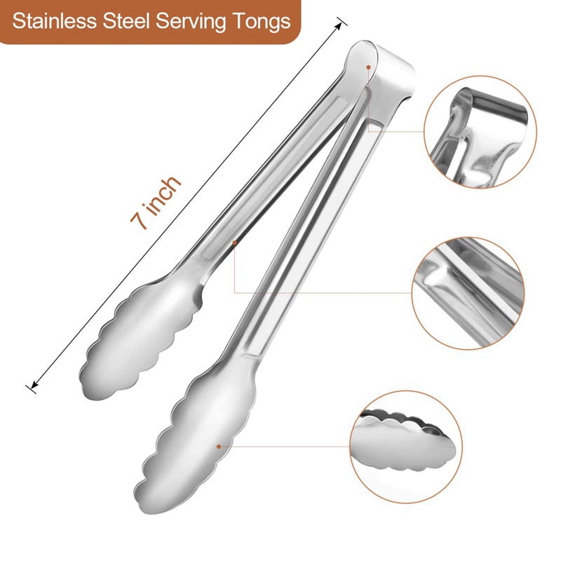6 Pack Serving Tongs Kitchen Tongs, Buffet 304 Stainless Steel Food Tong Tong, Small Silver 7Inch - Image 2