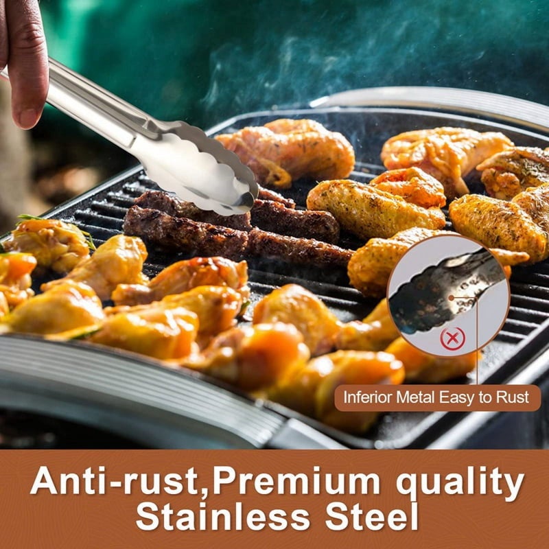 6 Pack Serving Tongs Kitchen Tongs, Buffet 304 Stainless Steel Food Tong Tong, Small Silver 7Inch - Image 4
