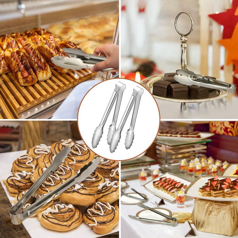 6 Pack Serving Tongs Kitchen Tongs, Buffet 304 Stainless Steel Food Tong Tong, Small Silver 7Inch - Image 5