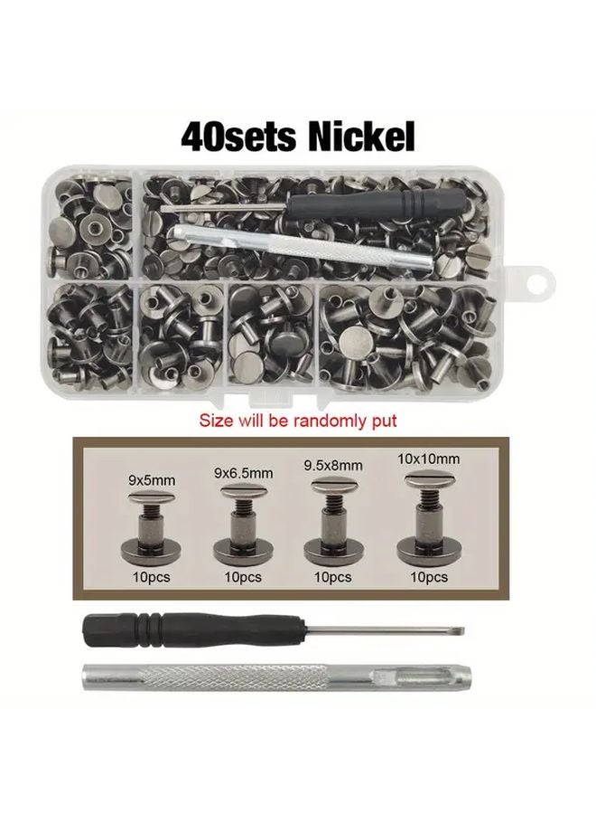 40 Sets Nickel Metal Solid Screw Nail Rivet Double Curved Head Belt Strap For Luggage Leather Craft - Image 1