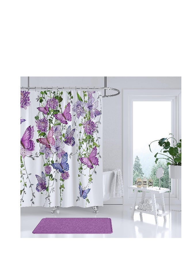Purple Shower Curtain Butterfly Shower Curtains for Bathroom Summer Shower Curtain Lavender Lilac Pink Floral Shower Curtain with 12 Hooks Machine Washable Waterproof Fabric - Image 4