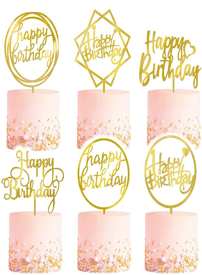 LetsCake 6-Pack Gold Cake Topper Set, Double-Sided Glitter, Acrylic Happy Birthday Cupcake Toppers, Birthday Decorations for Children or Adults. - Image 1
