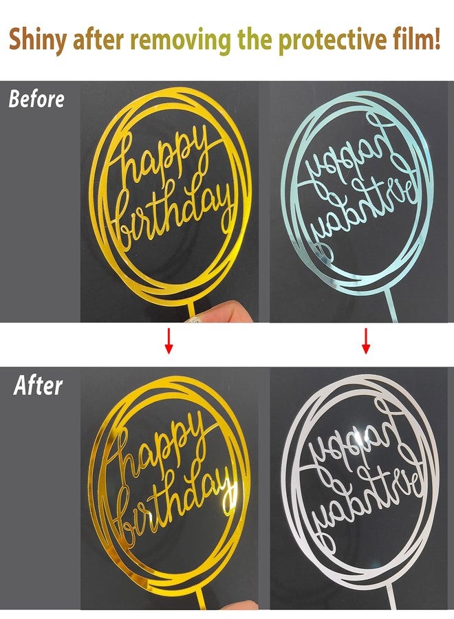 LetsCake 6-Pack Gold Cake Topper Set, Double-Sided Glitter, Acrylic Happy Birthday Cupcake Toppers, Birthday Decorations for Children or Adults. - Image 4