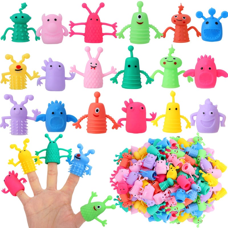 Booson 80 PCS Finger Puppets Toys Cute Monster Finger Puppets Soft Rubber Stretchy Fidget Doll Toys for Role Playing Birthday Kids Party Favors 14 Random Styles - Image 4