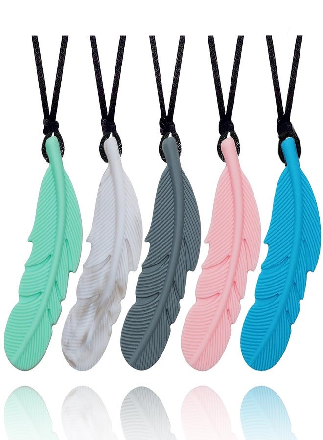 Atsky Sensory Chew Necklace for Kids, Boys and Girls, 5 Pack Silicone Feather Chewy Necklaces for Autism, ADHD, Chewing, Oral Motor Chewable Pendant for Mild Chewers - Image 1