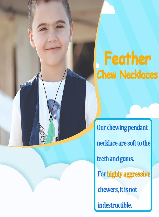 Atsky Sensory Chew Necklace for Kids, Boys and Girls, 5 Pack Silicone Feather Chewy Necklaces for Autism, ADHD, Chewing, Oral Motor Chewable Pendant for Mild Chewers - Image 4