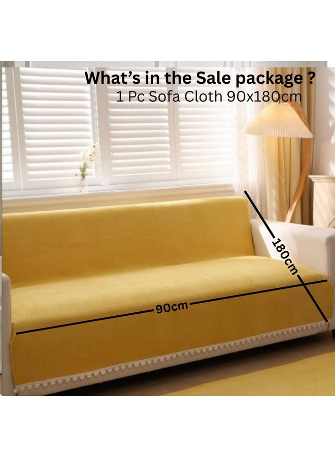 HOMETHREADS HOMETHREADS Chenille Fabric 1 Seater Couch/Sofa Covers | Luxurious Slipcover Solutions for Sofas, Armchairs, and Loveseats (Yellow, 1 Seater Large | 90x180cm) - Image 2