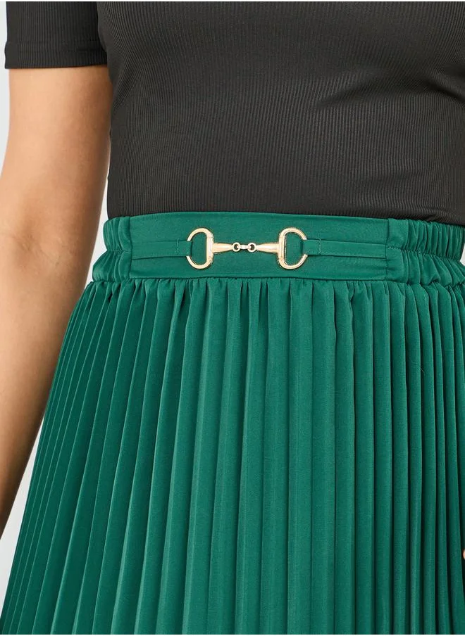 Styli Solid Fitted Top and Pleated Midi Skirt Set