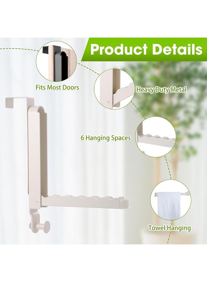 YelaJoy Over The Door Drying Rack with 6 Groves, 2 Pack Foldable Over The Door Hooks Hanger for Laundry Clothes,Hanger with Retractable Rod,Foldable Space-Saving Over Door Organizer for Clothes, Coats, Hats, Bags, Towels,10.63"x13.39"(Milky White)  - Image 2