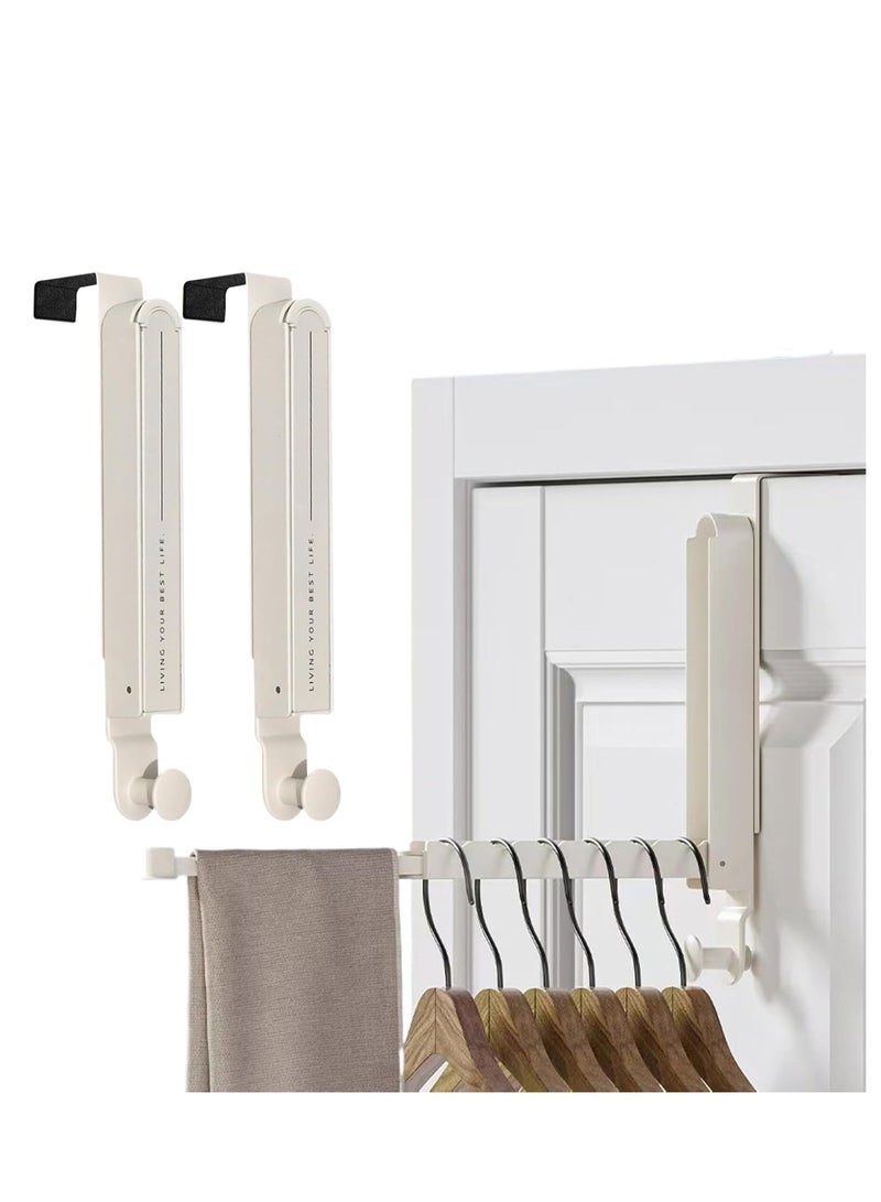 YelaJoy Over The Door Drying Rack with 6 Groves, 2 Pack Foldable Over The Door Hooks Hanger for Laundry Clothes,Hanger with Retractable Rod,Foldable Space-Saving Over Door Organizer for Clothes, Coats, Hats, Bags, Towels,10.63"x13.39"(Milky White)  - Image 1