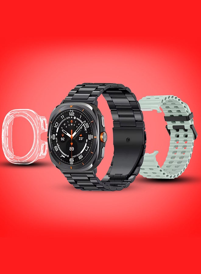 Kalobee حزمة ساعة SK7 الذكية الفائقة مع الملحقات بما في ذلك 1 حزام من الفولاذ المقاوم للصدأ الأسود 1 حزام سيليكون أخضر فاتح وكابل شحن وحافظة واقية من TPU - Image 2