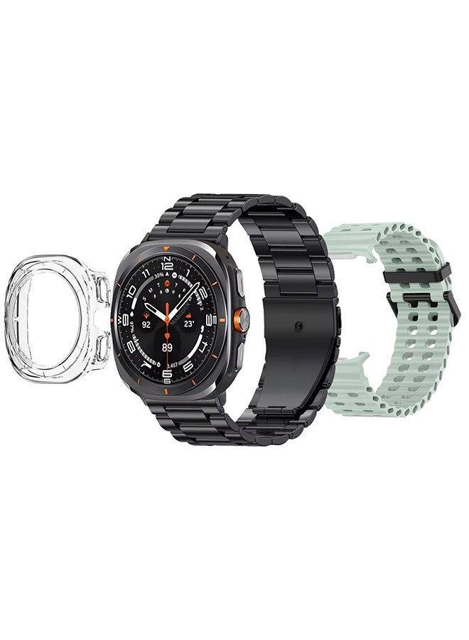 Kalobee حزمة ساعة SK7 الذكية الفائقة مع الملحقات بما في ذلك 1 حزام من الفولاذ المقاوم للصدأ الأسود 1 حزام سيليكون أخضر فاتح وكابل شحن وحافظة واقية من TPU - Image 3