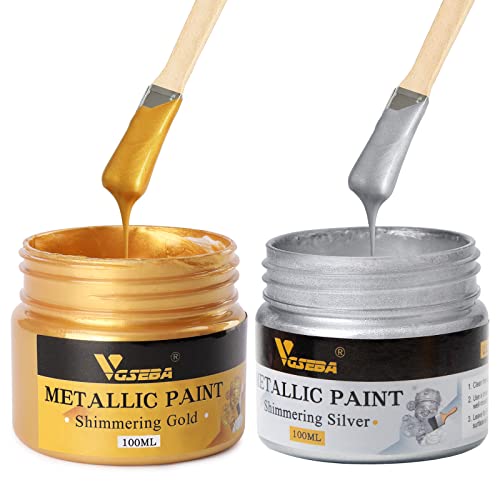 Acrylic Paint Metallic Gold and Silver200ml Gold Leaf Paint for Art Painting HandcraftsIdeal for Canvas Wood Clay Fabric Ceramic Craft SuppliesNon ToxicNon Fading