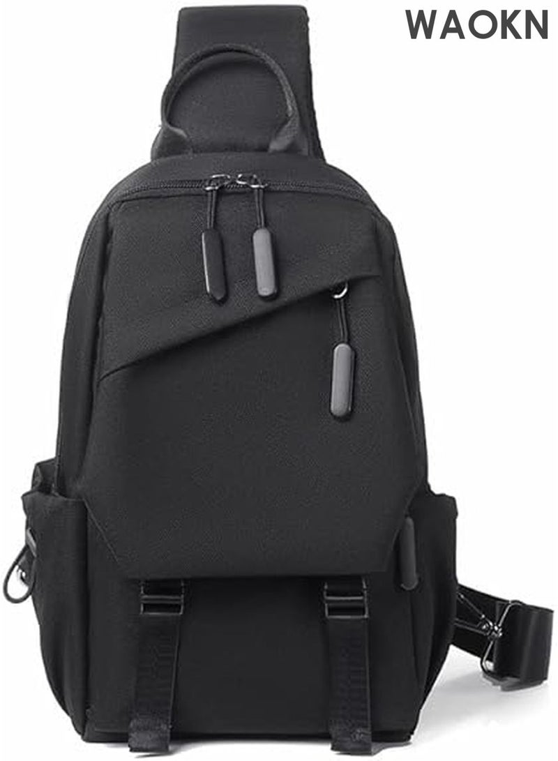 WAOKN Men's Casual Crossbody Sling Bag - Durable Wear-Resistant Shoulder Daypack for Travel, Hiking - Lightweight Tote Bag with Anti-Theft Pocket - Adjustable Strap (Black) - Image 1
