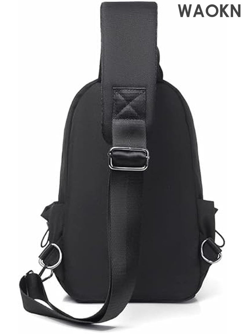 WAOKN Men's Casual Crossbody Sling Bag - Durable Wear-Resistant Shoulder Daypack for Travel, Hiking - Lightweight Tote Bag with Anti-Theft Pocket - Adjustable Strap (Black) - Image 3