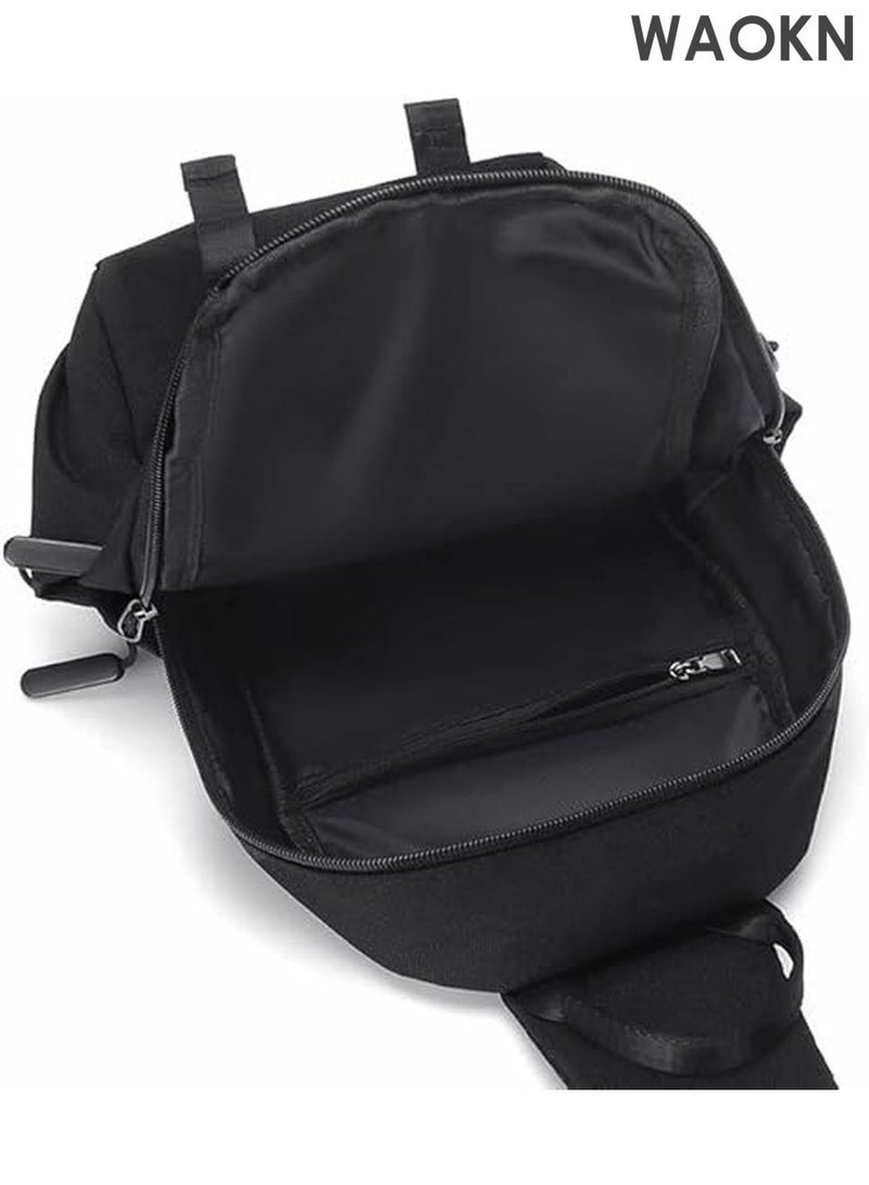 WAOKN Men's Casual Crossbody Sling Bag - Durable Wear-Resistant Shoulder Daypack for Travel, Hiking - Lightweight Tote Bag with Anti-Theft Pocket - Adjustable Strap (Black) - Image 4