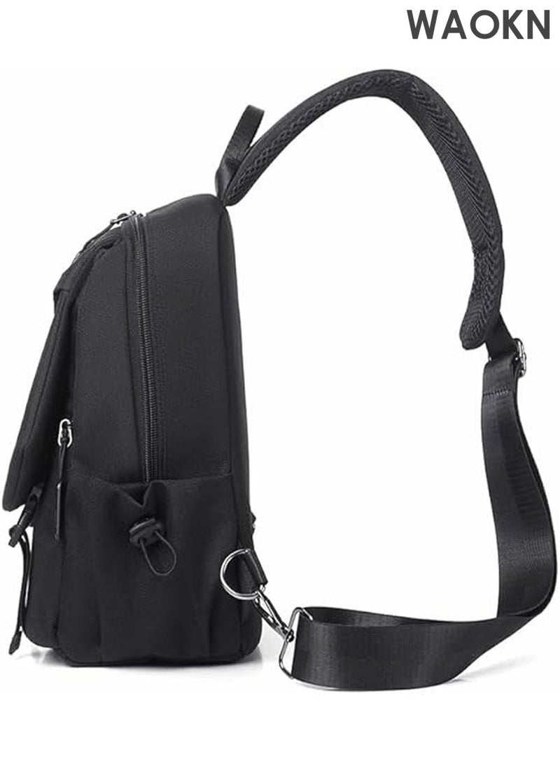 WAOKN Men's Casual Crossbody Sling Bag - Durable Wear-Resistant Shoulder Daypack for Travel, Hiking - Lightweight Tote Bag with Anti-Theft Pocket - Adjustable Strap (Black) - Image 2