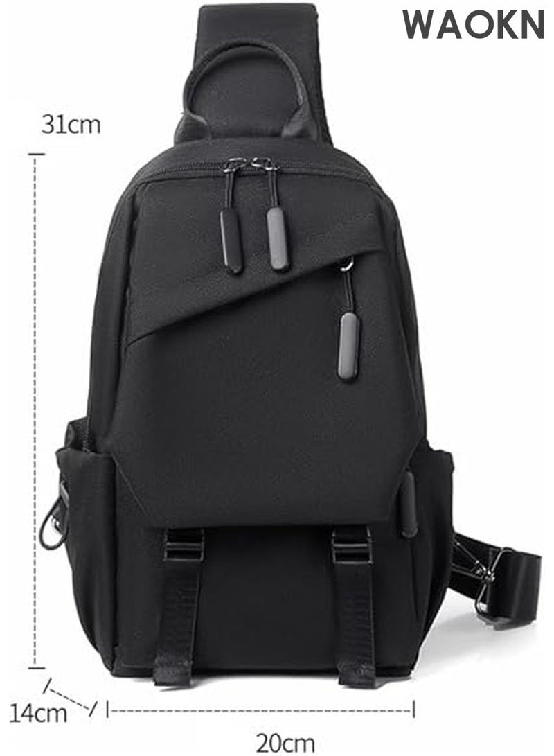 WAOKN Men's Casual Crossbody Sling Bag - Durable Wear-Resistant Shoulder Daypack for Travel, Hiking - Lightweight Tote Bag with Anti-Theft Pocket - Adjustable Strap (Black) - Image 5