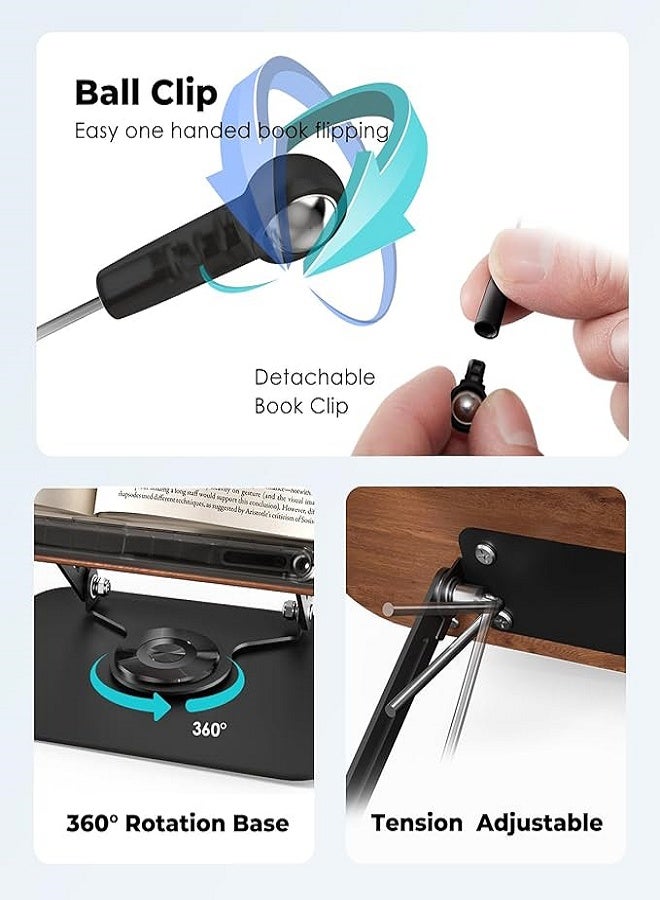 Beauenty Book Stand Holder for Reading, Adjustable Holder Tray with Rotating Base  Clips, Foldable Desktop Book Stand for Cookbook, Sheet Music, Laptop, Recipe, Textbook - Image 5