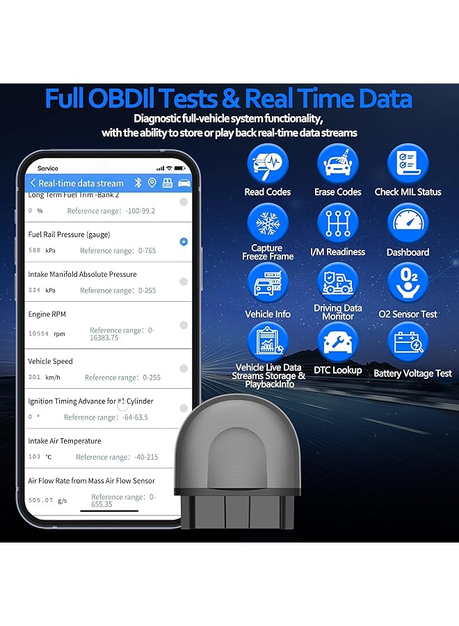 Excefore Obd2 Bluetooth Car Scanner Adapter, Wireless Obd Ii Diagnostic Scan Tools For Iphone & Android, Enhanced Vehicle Code Readers With All System Scan, Live Data, Freeze Frame, Performance Test - Image 3