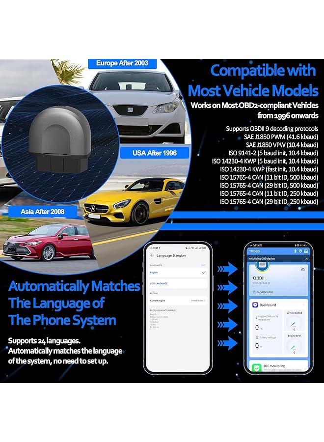 Excefore Obd2 Bluetooth Car Scanner Adapter, Wireless Obd Ii Diagnostic Scan Tools For Iphone & Android, Enhanced Vehicle Code Readers With All System Scan, Live Data, Freeze Frame, Performance Test - Image 4
