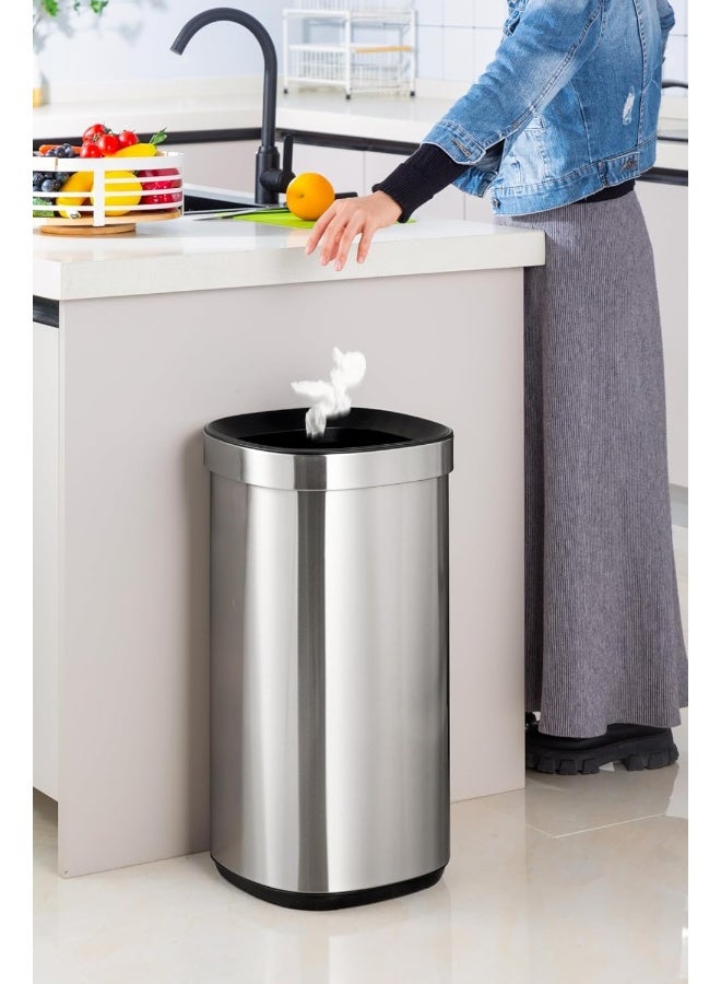AKC Stainless Steel Trash Can with Open Top Lid & Inner Bucket – Anti-Fingerprint, 8L / 12L / 20L – Modern Waste Bin for Kitchen & Bathroom (20 Liters) - Image 3