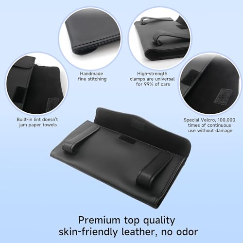 BIRDLINE Car Tissue Holder Box | Reusable Tissue Box for Car | PU Leather | Adjustable & Perfect Design | Sun Visor Napkin Holder | Multi-Functional Tissue Dispensers for All Car. (Black (Pack of 1)) - Image 3