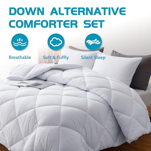 Decroom Lightweight Full Comforter Set with 2 Pillow Sham - 3 Pieces Set - Quilted Down Alternative Comforter/Duvet Insert for All Season - White - Full Size - Image 3