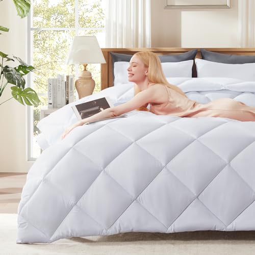Decroom Lightweight Full Comforter Set with 2 Pillow Sham - 3 Pieces Set - Quilted Down Alternative Comforter/Duvet Insert for All Season - White - Full Size - Image 2