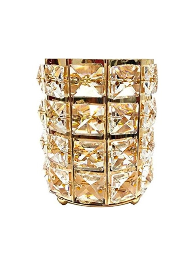 علبة مكياج معدنية أسطوانية بتصميم أوروبي مزين بكريستالات لامعة لفرش الحواجب وأقلام الحواجب وأدوات المكياج وحامل تخزين أنيق للمجوهرات - Image 1