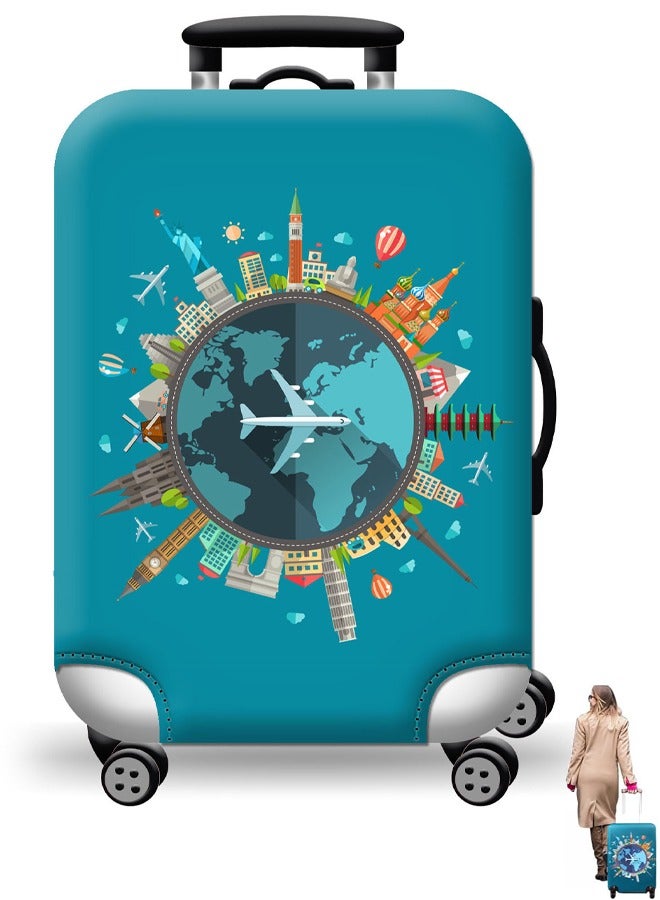 Travel Luggage Cover Washable Suitcase Cover Protector Anti-Scratch and Dust-Proof Suitcase Cover Fits 18/24/28/32 Inch Suitcase Spandex Protective Cover (Travel Round The World) - Image 1