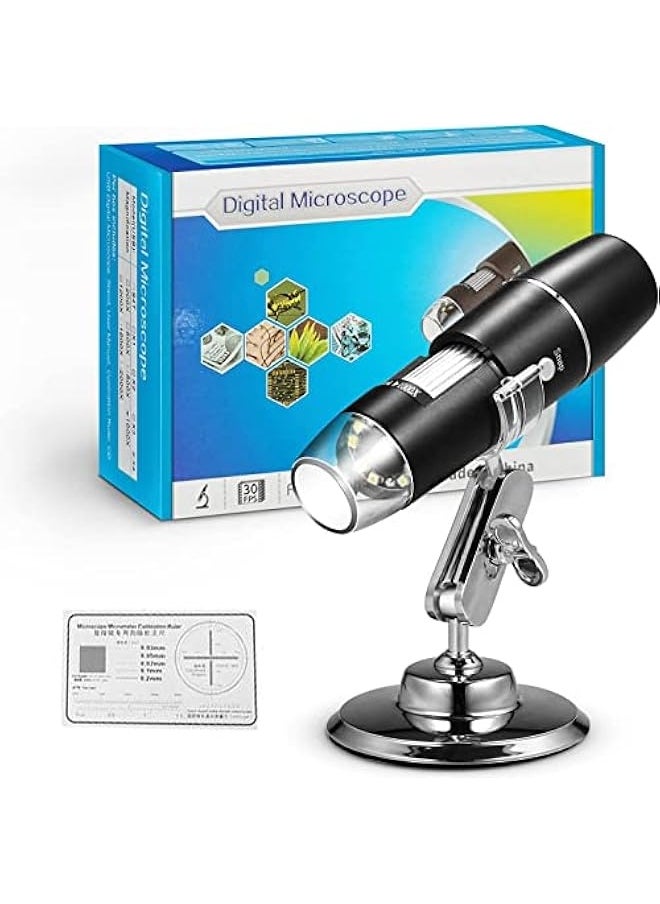 Handheld USB Digital Microscope with Metal Stand, Portable HD 1000 X Magnification Inspection Camera with 8 LED Light for Android Mac Windows Computer