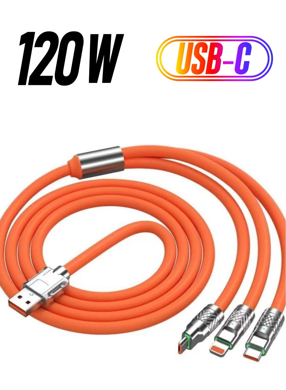 أمبرجاك AMBERJACK 3 In 1 Metal Usb Charge Cable lightning 16.8 cm 120W