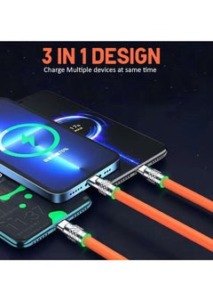 AMBERJACK 3 in 1 120W Metal USB Protection Charge Cable Fast Charging Data Cable with Micro Type C, Lightining Chrging, Charging Cables for Multiple Devices, iPhone, Samsung, Speaker, Earbuds  - Image 3