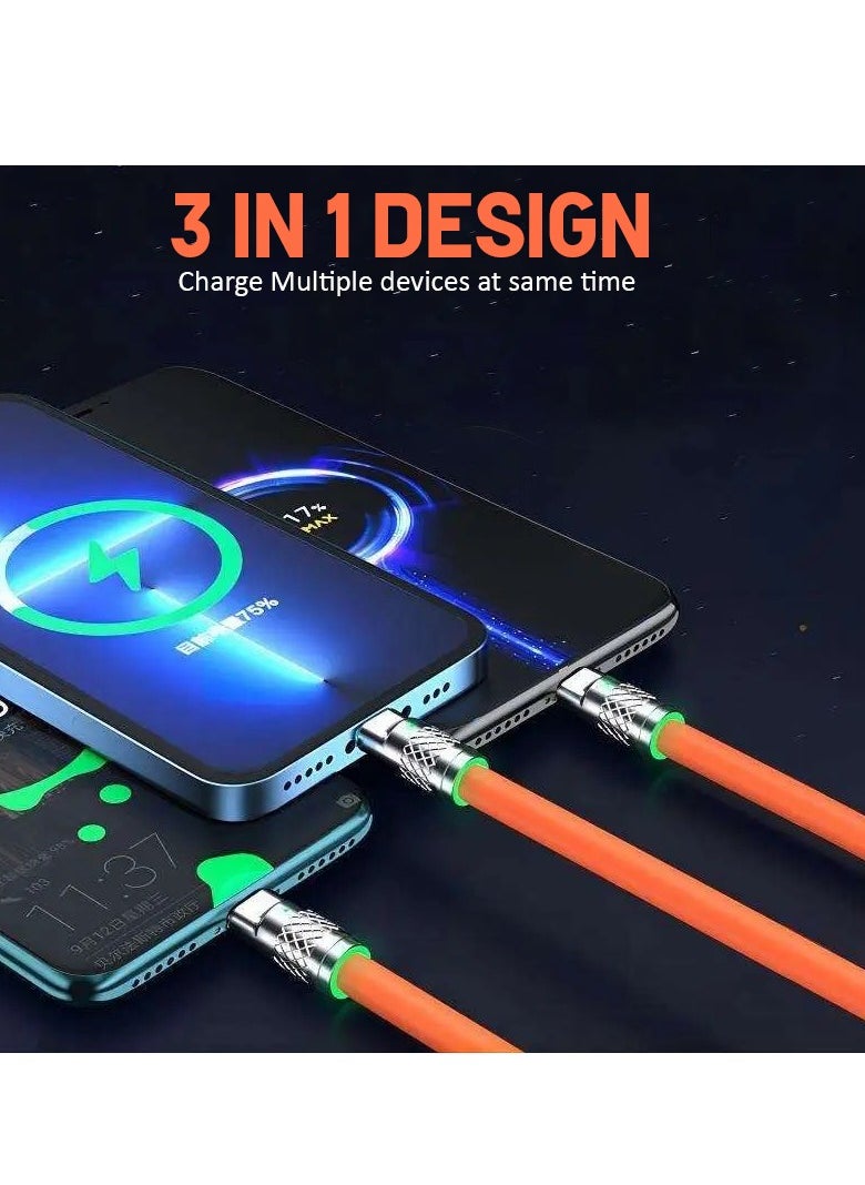 AMBERJACK 3 in 1 120W Metal USB Protection Charge Cable Fast Charging Data Cable with Micro Type C, Lightining Chrging, Charging Cables for Multiple Devices, iPhone, Samsung, Speaker, Earbuds  - Image 3
