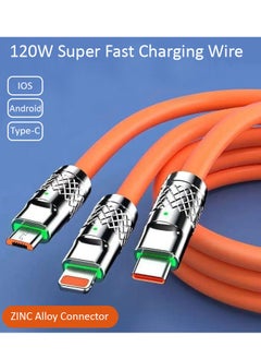 AMBERJACK 3 in 1 120W Metal USB Protection Charge Cable Fast Charging Data Cable with Micro Type C, Lightining Chrging, Charging Cables for Multiple Devices, iPhone, Samsung, Speaker, Earbuds  - Image 2
