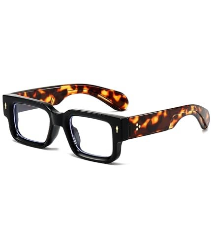 EYLRIM Square Thick Frame Glasses for Women Men Chunky Rectangle Blue Light Glasses Non Prescription Eyeglasses(Black Leopard) - Image 1