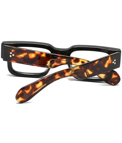 EYLRIM Square Thick Frame Glasses for Women Men Chunky Rectangle Blue Light Glasses Non Prescription Eyeglasses(Black Leopard) - Image 3