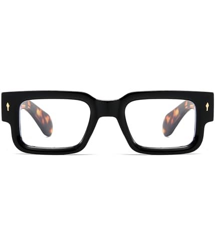 EYLRIM Square Thick Frame Glasses for Women Men Chunky Rectangle Blue Light Glasses Non Prescription Eyeglasses(Black Leopard) - Image 2