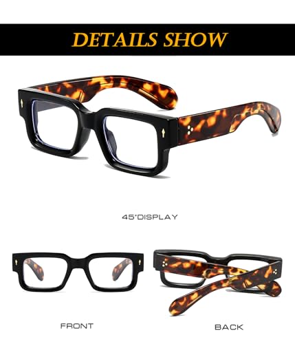 EYLRIM Square Thick Frame Glasses for Women Men Chunky Rectangle Blue Light Glasses Non Prescription Eyeglasses(Black Leopard) - Image 5